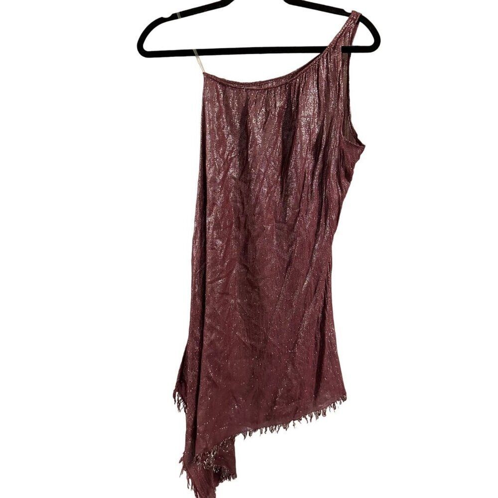 Vanita Rosa One Shoulder Shimmer Fringe Beachy Cover Up Dress Resortwear Beach
